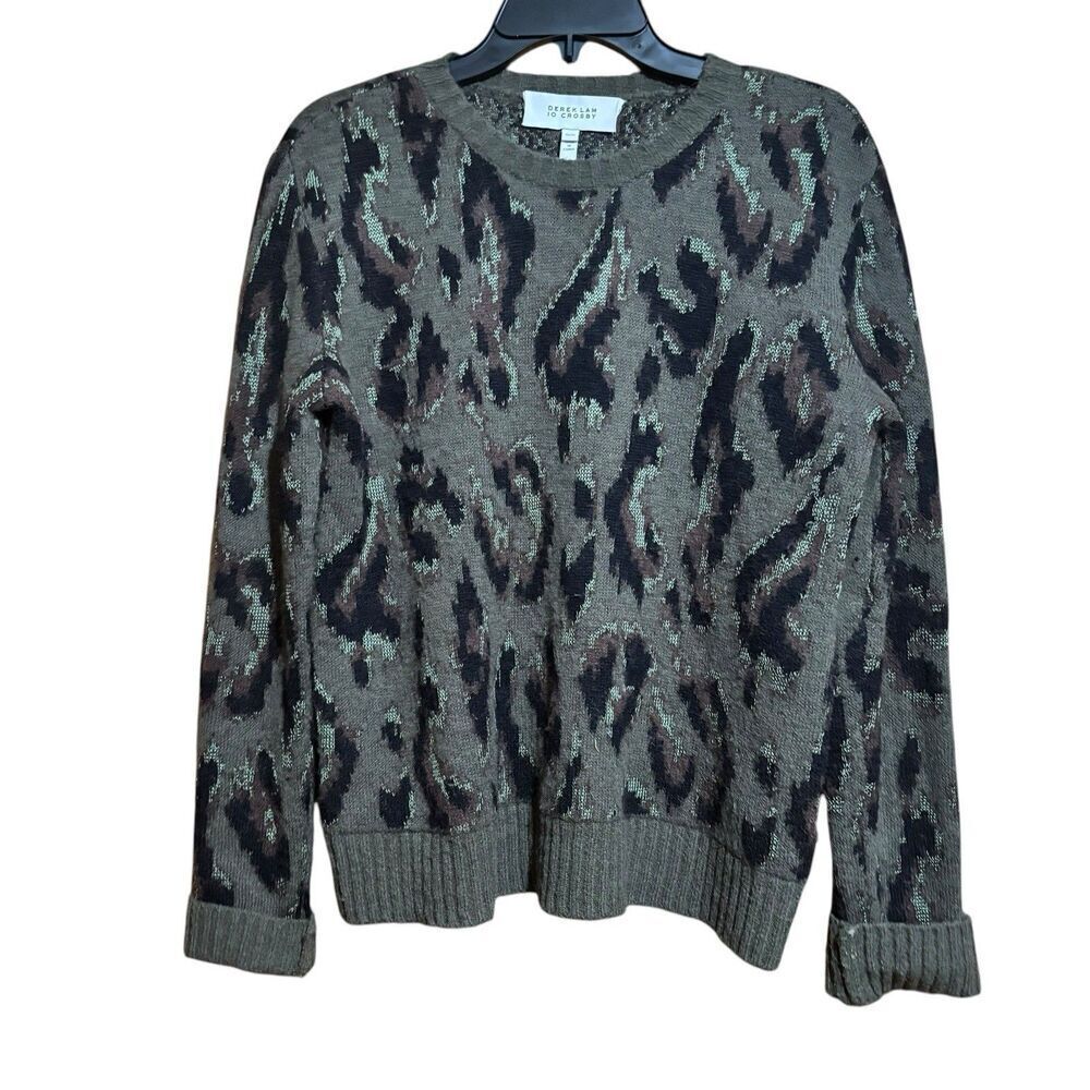 Derek Lam 10 Crosby Evan Sweater XS Green Multi Textured Leopard Alpaca Wool